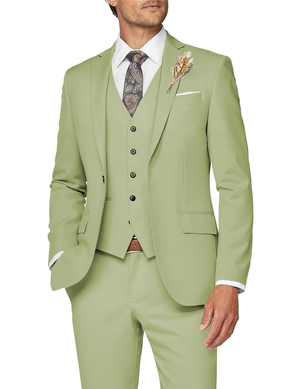 Wangyue Mens 3 Piece Suit Light Green Suits for Men