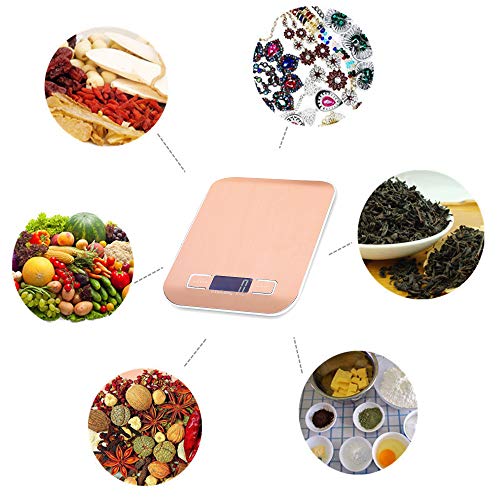 Pocket Jewelry Scale, YiMiky 5kg/1g Digital Kitchen Scale LCD Display Electronic Weight Scales Precise Cooking Baking Scale Stainless Steel Food Cooking Measure Tools (Rose Gold)