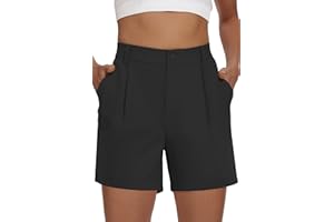 SMENG Women's Shorts Casual High Waisted Elastic Pleated 2024 Trendy Summer Shorts with Pockets
