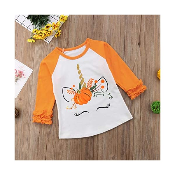 Toddler Baby Kids Girl Halloween Pumpkin Print Long Sleeve Cotton T-Shirt Top - Image 4