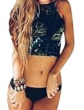 Creabygirls Womens Sexy High Collar 2 Piece Printed Bikini Swimsuit
