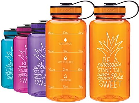 LivinLotus Pineapple - Wide Mouth 34oz Water Bottle - Inspirational Water Tracker for Hydration Tracking with Time Tracked by The Hour for Three Refills and Motivational Quotes
