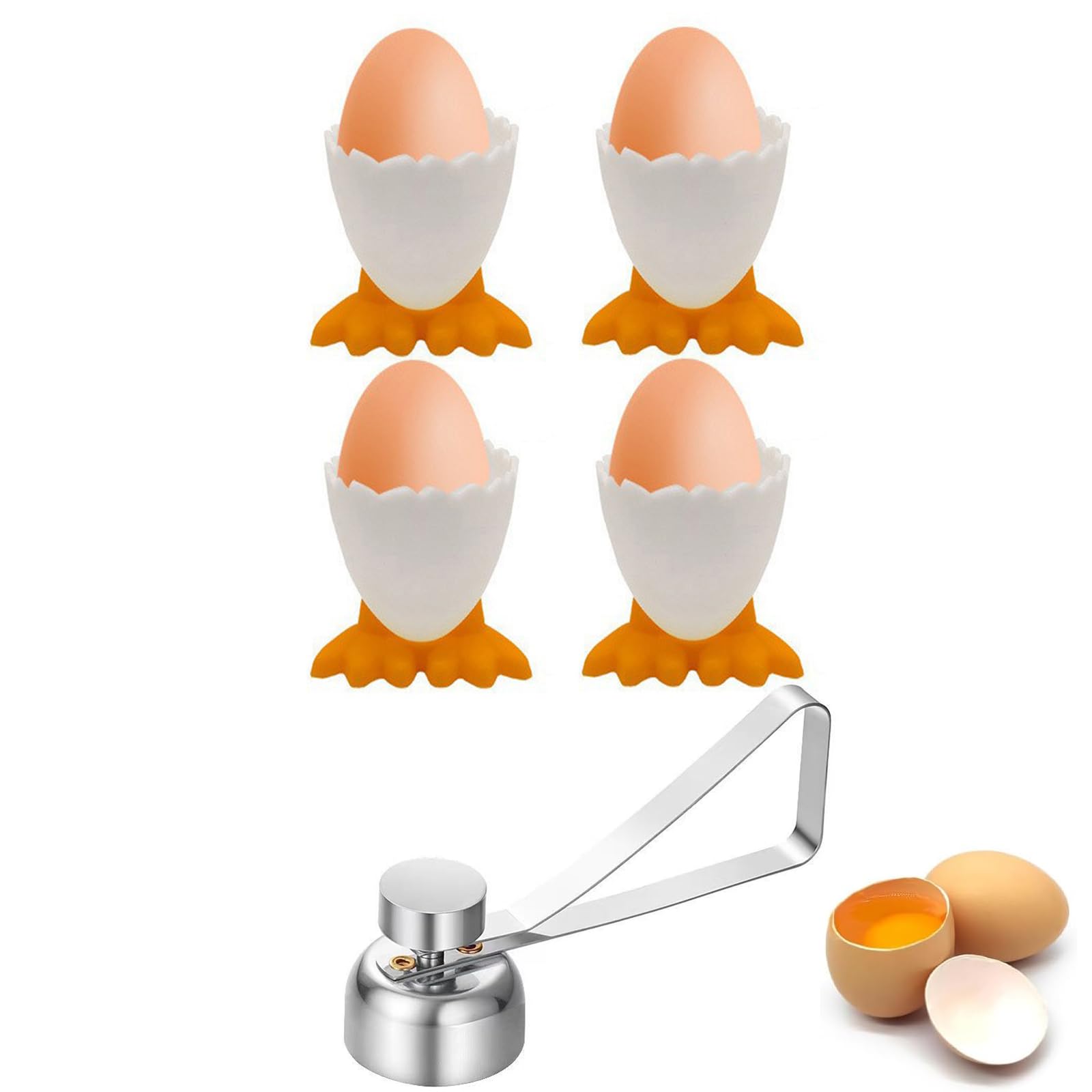 Egg Cups, 4 Pcs Novelty Egg Cups and 1 Pcs Egg Opener, Chicken Feet Funny Egg Cups, for Soft Boiled Eggs and Raw Boiled Egg Brunch, Home Kitchen Decoration Boiled Egg Holder