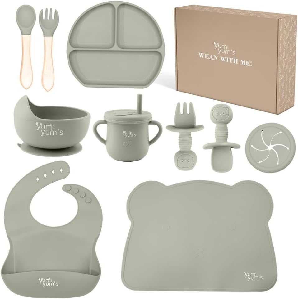 Yum Yum's Baby Weaning Set 10-Piece Grey Complete Feeding Kit