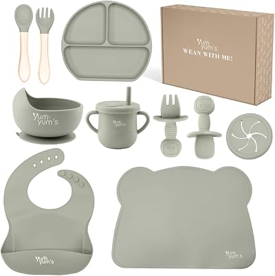 Yum Yum's Baby Weaning Set 10-Piece Grey Complete Feeding Kit
