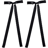 2PCS Silky Satin Hair Bows Hair Clip Ribbon Accessories Ponytail Holder Hair Bow for Women Girls Teens (Black)
