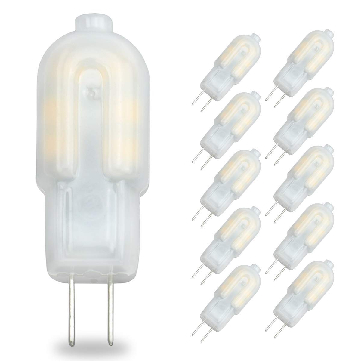 Pocektman 2W G4 LED Bulb, Bi Pin Base,Milky Case,20W Halogen Bulb Replacement, AC/DC 12V, Under Cabinet Light (Cold White 6000K, 10-Pack)