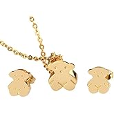 INBO 1 Set of Bear Necklace Pendant and Stud Earrings with Stainless Steel Necklace Chain Jewelry (Gold)