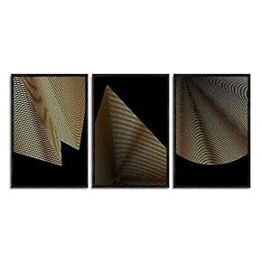 Framed Canvas Wall Art for Living Room, Bedroom Gold Geometric Canvas Prints for Home Decoration Ready to Hanging - 16"x24"x3 Panels