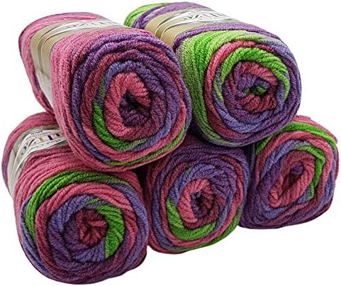 Alize Superlana Midi 5 x 100 g Wool With Colour Gradient 500 g Batik Knitting Wool 75% Acrylic 25% Wool Pink Flieder Grün 6988