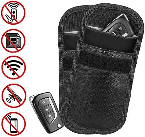 Upgraded Fireproof Faraday Bag for Key Fob (2 Pack), Hodufy Premium Faraday Cage Protector - Car RFID Signal Blocking, Anti-Theft Pouch, Anti-Hacking Case Blocker (type-01)