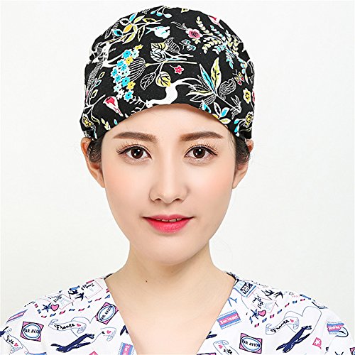 Unisex Scrub Cap Hat Bouffant Reusable Floral Women Men Multi Color One Size