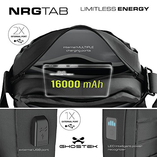Ghostek NRGtab Series Best 10.1” Tablet Bag Carrying Travel Shoulder Business School + 16000mAh Battery with Power LED Indicator + 3 USB Ports | Water Resistant | iPad, Galaxy Tab, Amazon Fire (Black) - Thumbnail 3