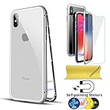 iPhone 8 Plus Case,iPhone 7 Plus Case,Luxury Magnetic Cover Case [Front is Hollow Metal Frame not Full Body Cover]+ [Back is Tempered Glass] [Support Wireless Charging] (Clear Back+Silver Frame)