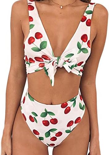 Fancathy Women Sexy High Waisted Bikini Sets Tie Knot Swimsuit Beachwear (White, S)