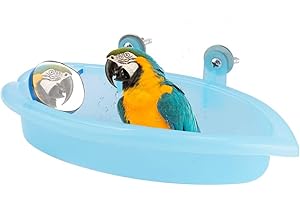 PSSOPP Bird Bathtub, Hanging Bird Bath Cube Cute Pet Bird Bathing Box Bird Shower Bathtub Accessories with Mirror pet Bird Bath Parakeet Bird Bath Bird Cage Toy Accessory Blue