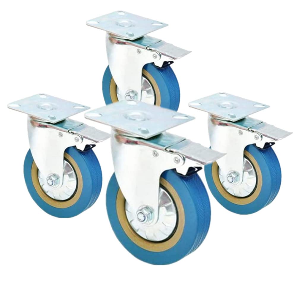 Set of 4, BoYeeBo Dual Locking Industrial Caster Wheels Heavy Duty Swivel Casters with Brakes, Non-Marking Wheels Replacement for Industrial Trailer, Home Furniture, Office Table Cabinet