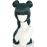 Lucoacos Dark Green Anime Maomao Cosplay Wig with Double Buns & Bangs for Women Halloween Party Costume Wig