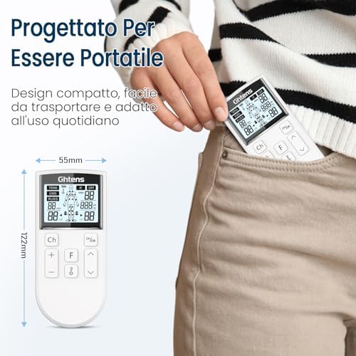 5 in 1 Elettrostimolatore Muscolare Professionale, Ricaricabile 80 Modalità con TENS/EMS/RUSS/IF/DIY Massaggio, 2 Canali, 16 Intensità per Alleviare il Dolore