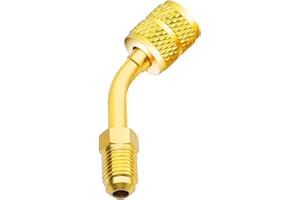 Zoizocp R410a Charging Vacuum Port Adapter Brass Converter with Thimble 5/16 Inch Female Quick Coupler to 1/4 Inch Male Flare for Mini Split System Air Conditioner HVAC (1 Angled Adapter)