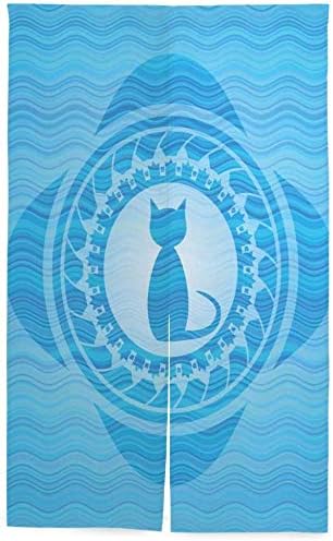 Amazon Tinzzeros のれん おしゃれ 水の波の表現のエンブレムの中の猫のアイコン 麻のれん 装飾的な 遮光 風景 ロングサイズ タペストリー 出入り用の暖簾 装飾 新築祝い 突っ張り棒付き 幅85 丈1 のれん オンライン通販