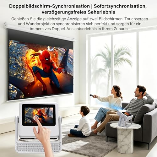 Proyector Inteligente Compatible 4K, Videoproyector Full HD 1080P con Pantalla Táctil, Doble Pantalla, 1200 ANSI, Enfoque Automático, WiFi 6 Bluetooth, 1000+ Apps, para Cine en Casa Dormitorio Camping