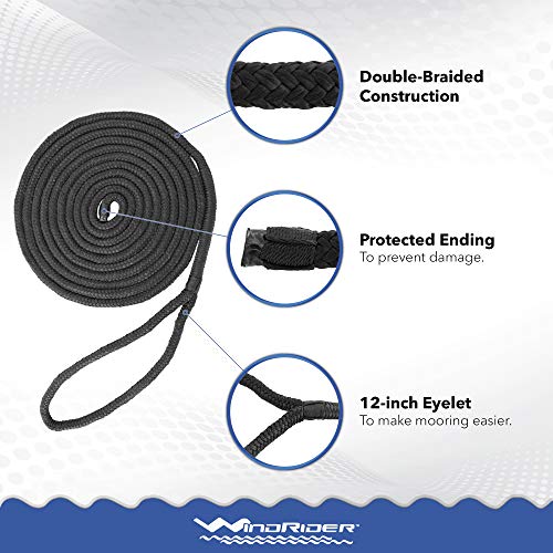 WindRider Dock Lines for Boats 3/8 Inch 15 Ft Pack of 4 with 12inch