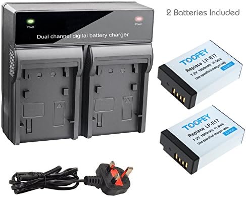 2x LP-E17 Li-ion Battery + Dual Charger for Canon LPE17 Rebel SL2 Rebel T6i Rebel T6s Rebel T7i EOS M3 EOS M5 EOS M6 EOS 77D EOS 750D EOS 760D EOS 800D EOS 8000D KISS X8i KISS X9i Camera