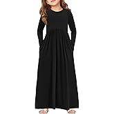 Haloumoning Girls Maxi Dress Long Sleeve Casual Holiday Dress with Pockets for 5-14 Years