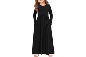 Haloumoning Girls Maxi Dress Long Sleeve Casual Holiday Dress with Pockets for 5-14 Years