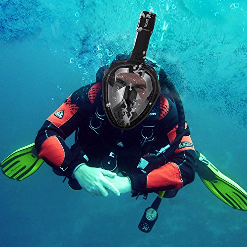 YOOCOOL Full Face Snorkel Mask Foldable 180° Panoramic View Diving Scuba Mask Free Breathing Full Face Snorkeling Mask with Waterproof Phone Bag (Black, Small/Medium)