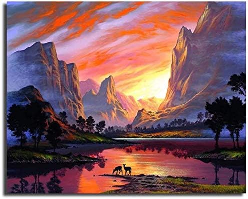 Jecxep DIY Filling Oil Canvas Paint by Number Kit Multi-Colored Lion Animals Painting (Landscape)