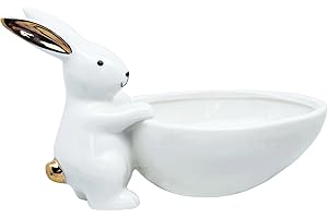 Easter Bunny Candy Dish, Porcelain White Gold Rabbit Bunny Easter Decor Figurines Candy Bowl Snack Serving Bowl Decorative De