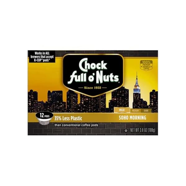 CHOCK FULL O’NUTS SOHO MORNING, MILD ROAST K-CUPS – COMPATIBLE WITH KEURIG PODS K-CUP BREWERS (1 PACK OF 12 SINGLE-SERVE CUPS)