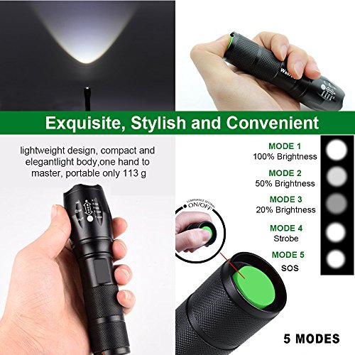 LED Flashlight Wsiiroon 1600 Lumen XMLT6 Handhold Flashlight