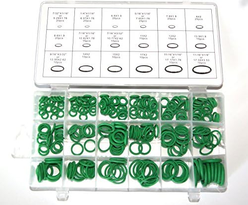 18 Sizes 270Pcs Green O Ring Assortment With Re-Sealable Case, Air Conditioner Car Auto Vehicle Repair HNBR O-Ring