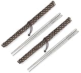 Square Titanium (Ti) Chopsticks Extra Strong + Light - Food Grade with Stylish Carrying Case - Camping Picnics Outdoors + Elegant Dining (2 Pairs)