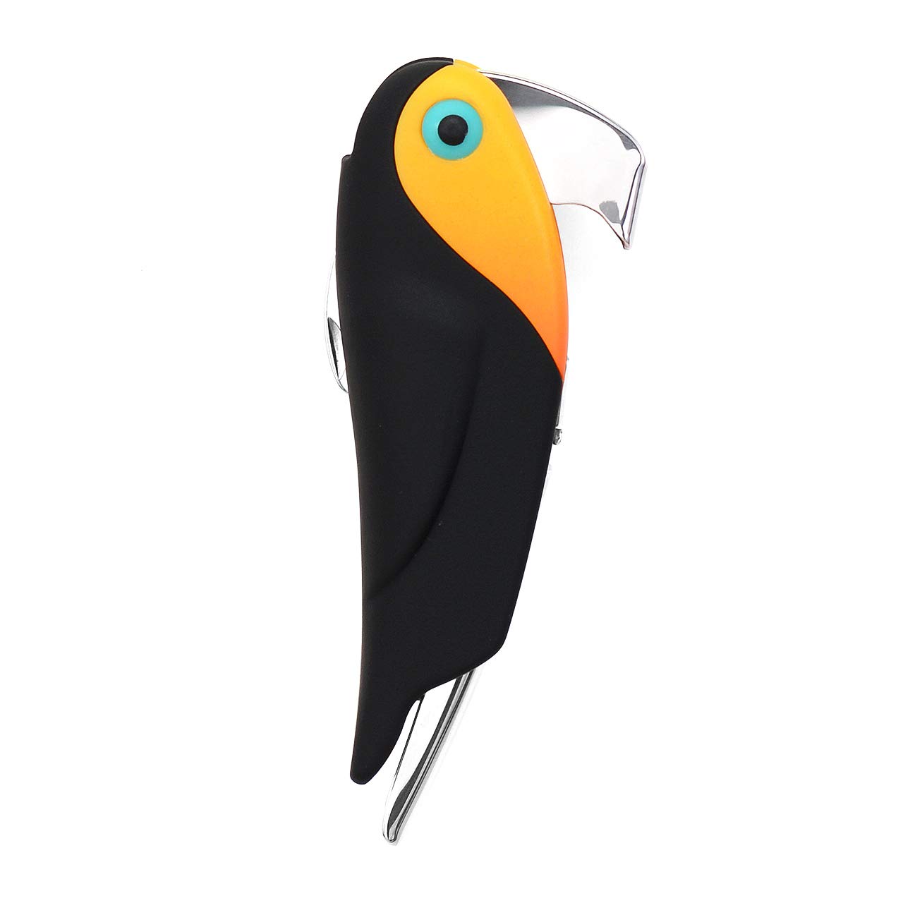 Toucan Bottle Opener Waiters Corkscrew - by Bar Amigos Bartender Themed Professional Wine Bottle Opener Stainless Steel with Black Silicone Handle Foil Cutter Beer Red White Wine Novelty Bird Design