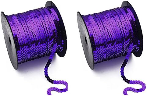 quemu Sequins Paillette Trim Rolls String 6mm 2 X 100 Yards Bling Sequins Spool 2 Rolls(Purple/Red/Rose Red)