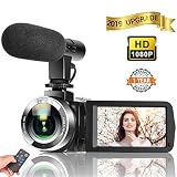 Camcorder Digital Video Camera, Camcorder with Microphone IR Night Vision Vlogging Camera with Remote Control Full HD 1080P 30FPS 3" LCD Touch Screen