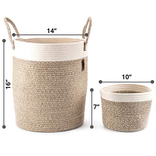 Little Hippo 2pc Large Cotton Rope Basket (16"x14") 100% Natural Cotton! Rope Basket, Woven Storage Basket, Large Basket, Blanket Basket Living Room, Toy Basket, Pillow Basket, Round Basket - Thumbnail 4