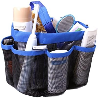 ColorMixs Quick Dry Hanging Toiletry Cosmetics Bag Bath Organizer with 8 Mesh Storage Pockets for Shower Bathroom Accessories Dorm Gym Camp & Travel Tote Bag Pouch with Handle (Blue)