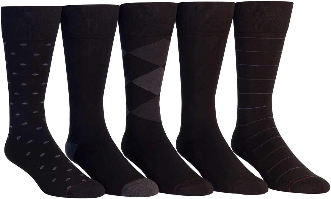 Kirkland Signature Men's 5 Pair Cushioned Crew Dress Socks (Black/Black