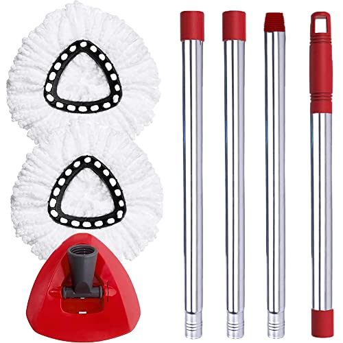 Photo 1 of ANREKEYH Spin Mop Head, Base, Handle Replacement for O-Ceda EasyWring Microfiber Spin Mop, 2 Microfiber Mop Refills, 1 Triangle Mops Head Cover and 30-58in Mop Handle Set Combo (White(1 Tank System))