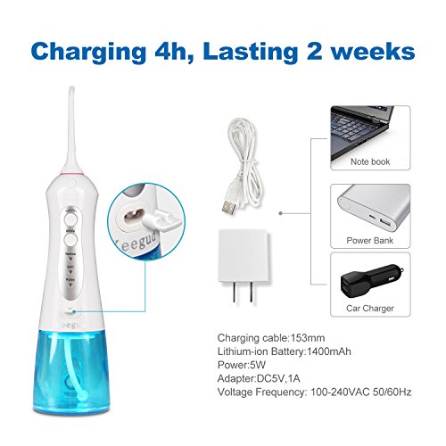 Water Flosser Detachable Water Tank with Drain Hole Keep the Motor Dry Rechargeable Oral Irrigator Waterproof Keegud Cordless Dental Flosser 3 Pressure Normal/Soft/Pulse 4 Tips Portable Bag For Travel - Thumbnail 3