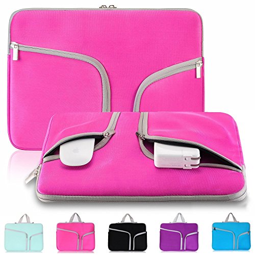 Laptop Soft Sleeve Case 11.6-12.3 inch, Josphine's Home Canvas WaterProof Protective Cover Bag with pocket & handle for MacBook Air 11.6"/Retina 12"/ipad & Universal Ultrabook Netbook 12" - Hot Pink