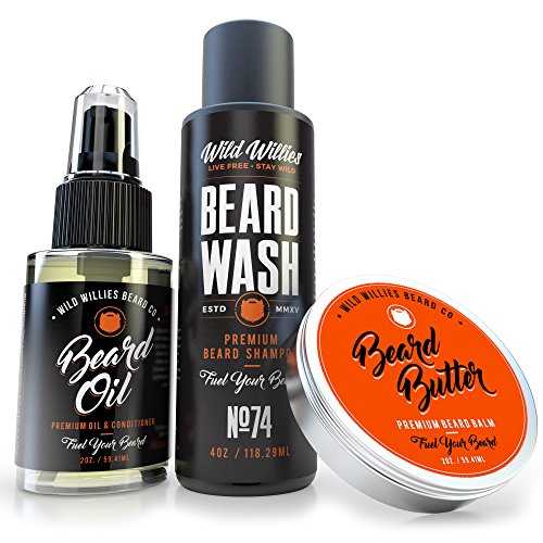 Essential Beard and Mustache Grooming Kit for Men - USA Made Gift Set Soothes Irritated, Dry Skin, Reduces Acne & Grows Your Beard Faster - Beard Oil, Balm Conditioner & Shampoo Wash