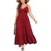 Lwcbcby Plus Size Dress Sleeveless for Women Maxi V Neck Casual Boho Spaghetti Strap Long Dresses Pocket Summer XL-4XL
