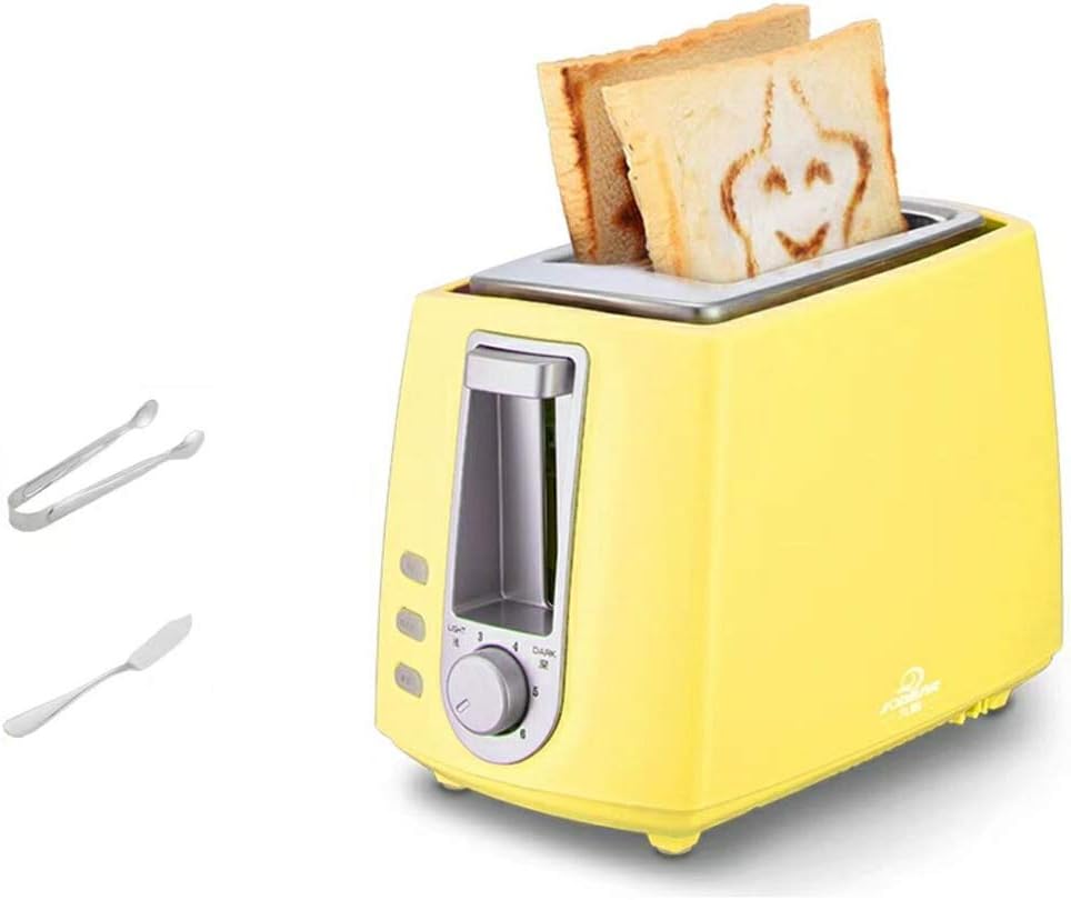 2-Slice Stainless Steel Toasters,Removable Crumb Tray Warming Rack for Breakfast Bread Muffins Ovens Toasters with Defrost Reheat Cancel Function,Yellow
