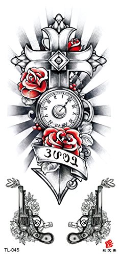 gun clock cross temporary tattoo fake realistic tattoos
